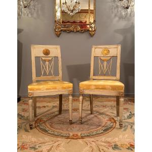 Pair Of Lacquered Wood Chairs From The Directoire Period Circa 1795