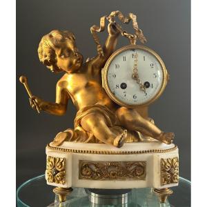 Pendule De Style Louis XVI Amour En Bronze Doré Epoque XIXème