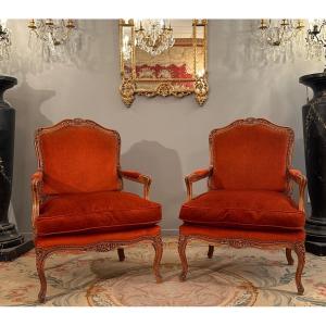 Large Pair Of Louis XV Style Armchairs Around 1900