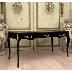 Maison Jansen, Bureau Plat Laqué Noir De Style Louis XV Vers 1940 -1950 