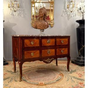 Commode En Marqueterie d'Epoque Transition Louis XV Louis XVI Vers 1760