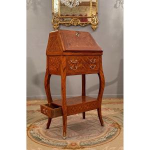 Petit Secretaire, Bureau De Dame de Style Louis XV, Estampillé, Travail Du Faubourg Vers 1900