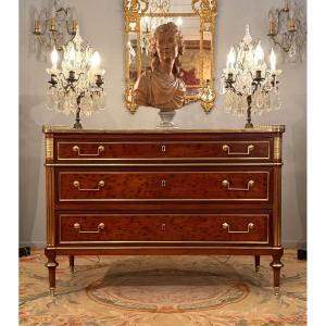 Louis XVI Period Speckled Mahogany Officer's Chest Of Drawers Circa 1780