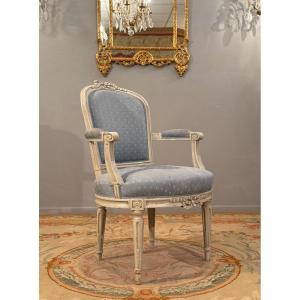 Fauteuil en Bois Laqué d'Epoque Louis XVI, Vers 1780