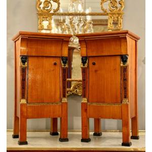 Biedermeier, Pair Of Empire Style Bedside Tables, 19th Century