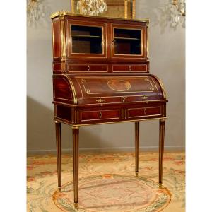 Fidelys Schey, Bureau à Cylindre en Acajou Estampillé d'Epoque Louis XVI, Vers 1780