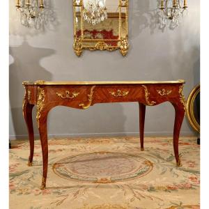 Maurice Rinck, Large Louis XV Style Stamped Bureau Plat 