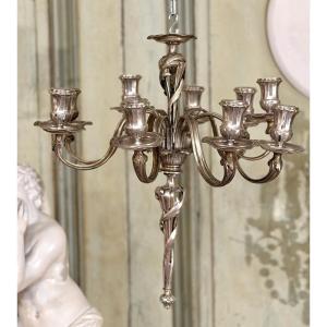 Lustre en Argent Massif de Style Transition Louis XV Louis XVI, Epoque XIXème 