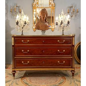 Louis XVI Period Flamed Mahogany Officer's Chest Of Drawers, Circa 1780
