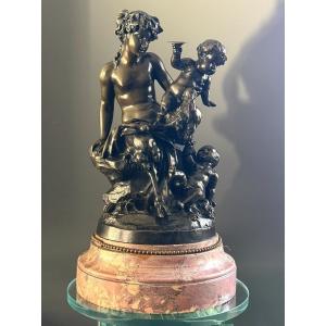 After Clodion, Sculpture, Bronze Group Of Fauness, 19th Century