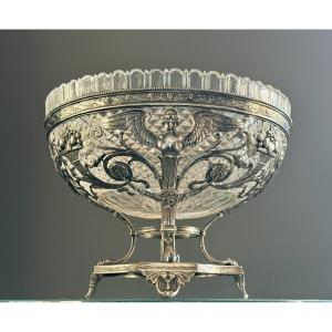 19th Century Solid Silver And Cut Crystal Centerpiece Bowl