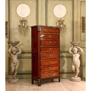 Chiffonnier Formant Secrétaire en Marqueterie d'Epoque Louis XVI, Vers 1780