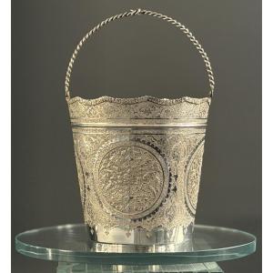 Iran, Persian Bucket, Solid Silver, Chiseled, Late 19th Century