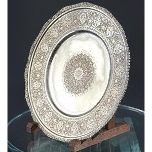 Iran, Plat Persan Argent Massif Ciselé, Epoque Fin XIXème