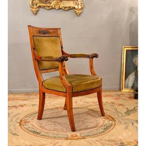 Restoration Period Natural Wood Armchair, Circa 1820