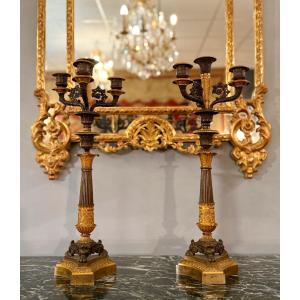Pair Of Restoration Period Bronze Candelabras, Circa 1820