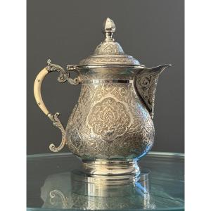 Iran, Persian Silver Chased Coffee Pot, Late 19th Century