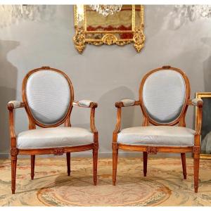 Pair Of Louis XVI Cabriolet Armchairs, Circa 1780