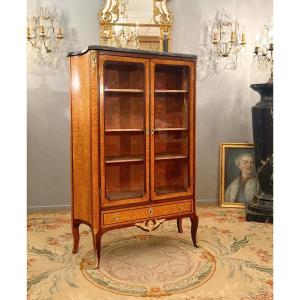 Transitional Louis XV Louis XVI Speckled Maple Display Case, Circa 1760