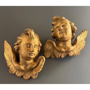 Paire de Putti en Bois Sculpté et Doré, Fin XVIIIème Siècle