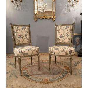 Henri Jacob, Paire de Chaises en Bois Laqué Estampillées d'Epoque Louis XVI, Vers 1780
