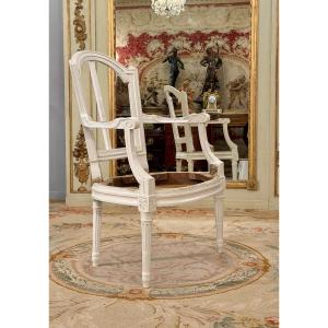 Delaunay Jean-baptiste, Chair With Lacquered Wood Frame, Stamped “louis XVI Period,” Circa 1780