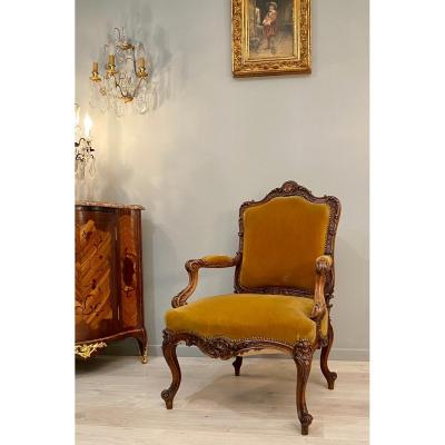 Large Armchair With Flat Back Walnut Regence Style XIXth Century