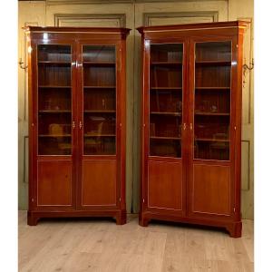 Rare Pair Of Louis XVI Mahogany Bookcases Mercier Frères In Paris