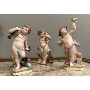 Suite De 3 Statuettes En Porcelaine De Meissen Epoque XIXeme