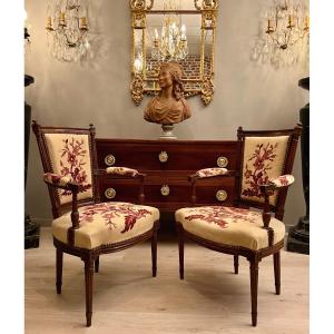 Pair Of Cabriolet Armchairs In Walnut Louis XVI Period Around 1780