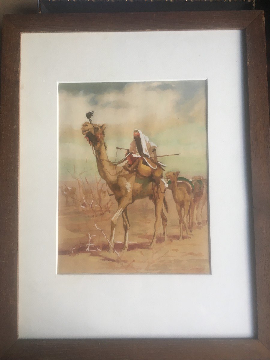 The Camel Driver Gouache On Paper Signed Buzon (1879-1958)-photo-4