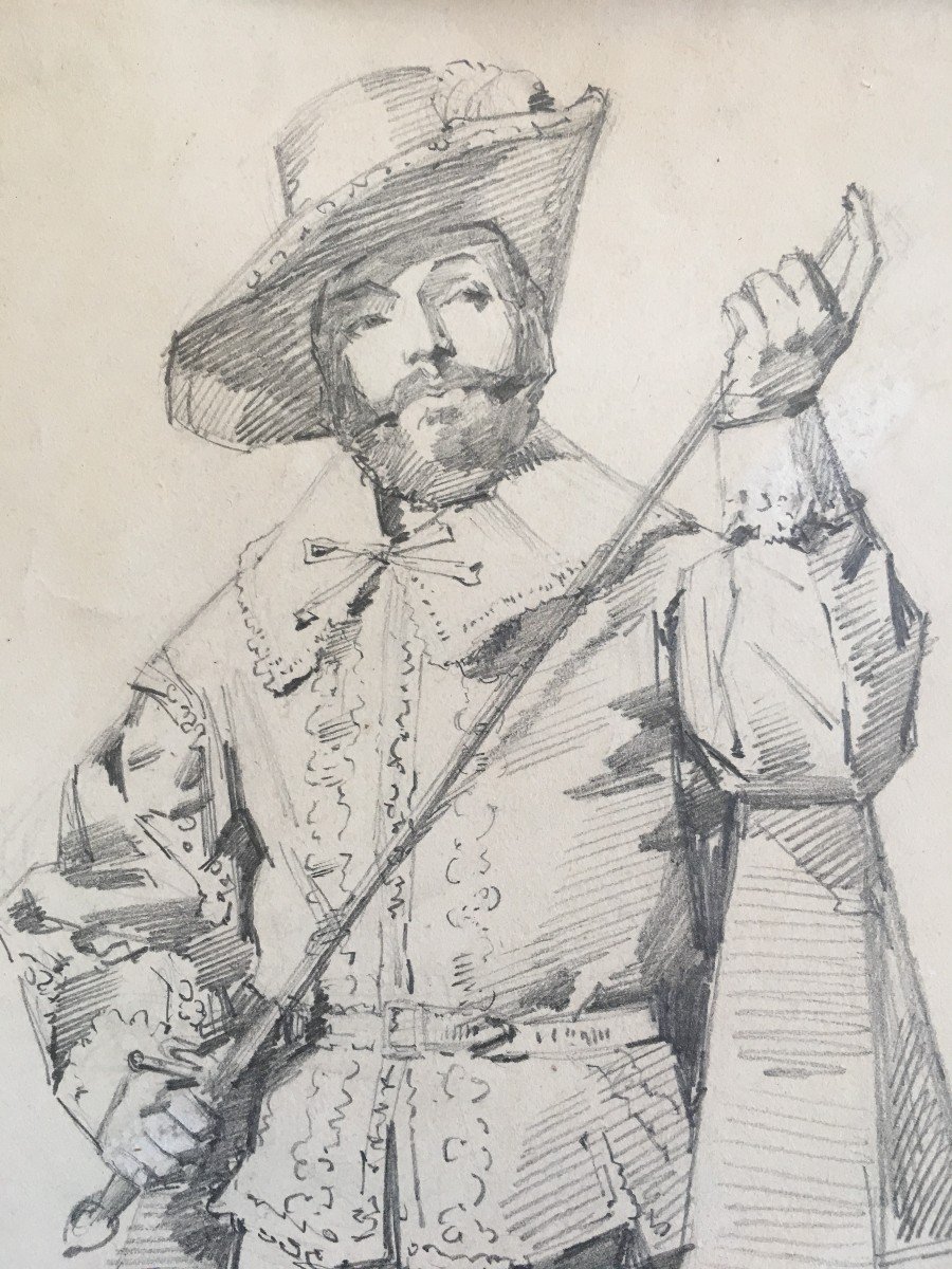 A. Crespin (1859-1944) Pencil Drawing, Study Of A Man In A Theater Costume.-photo-2