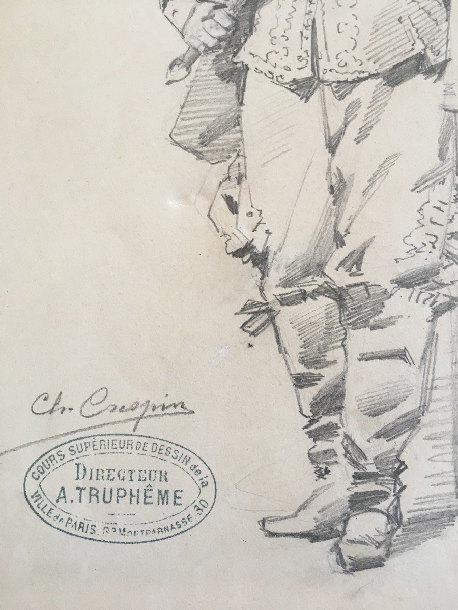 A. Crespin  (1859-1944) Dessin Au Crayon , Etude d'Un Homme En Costume De Théâtre.-photo-3