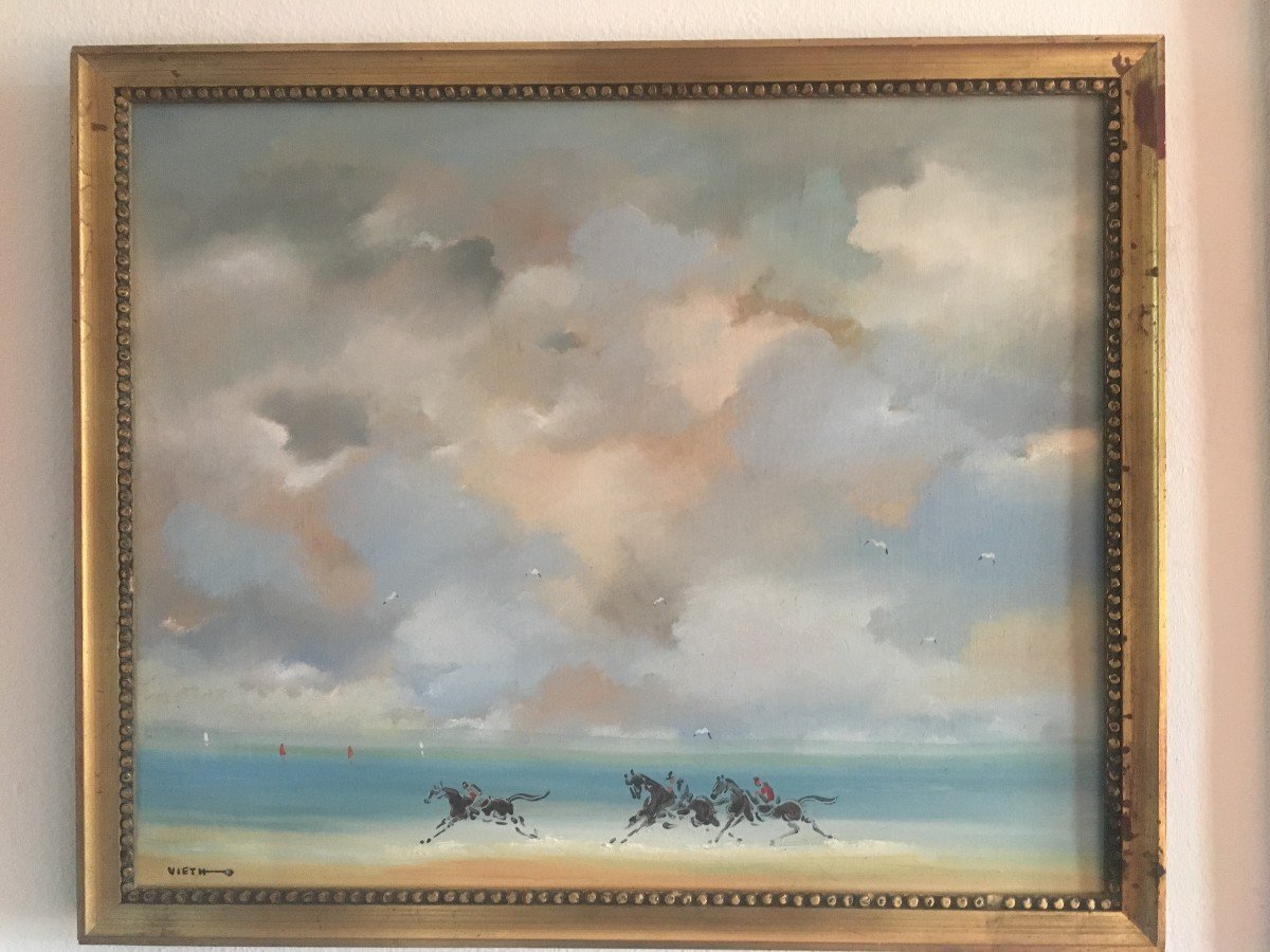 "deauville" Oil On Canvas Signed Vietho