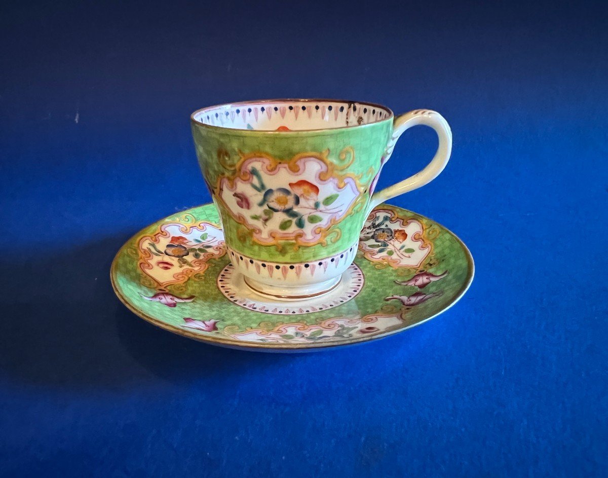 Set Of 2 Coffee Cups With Saucer Before 1820 And A Cup After 1820 Minton Porcelain-photo-2