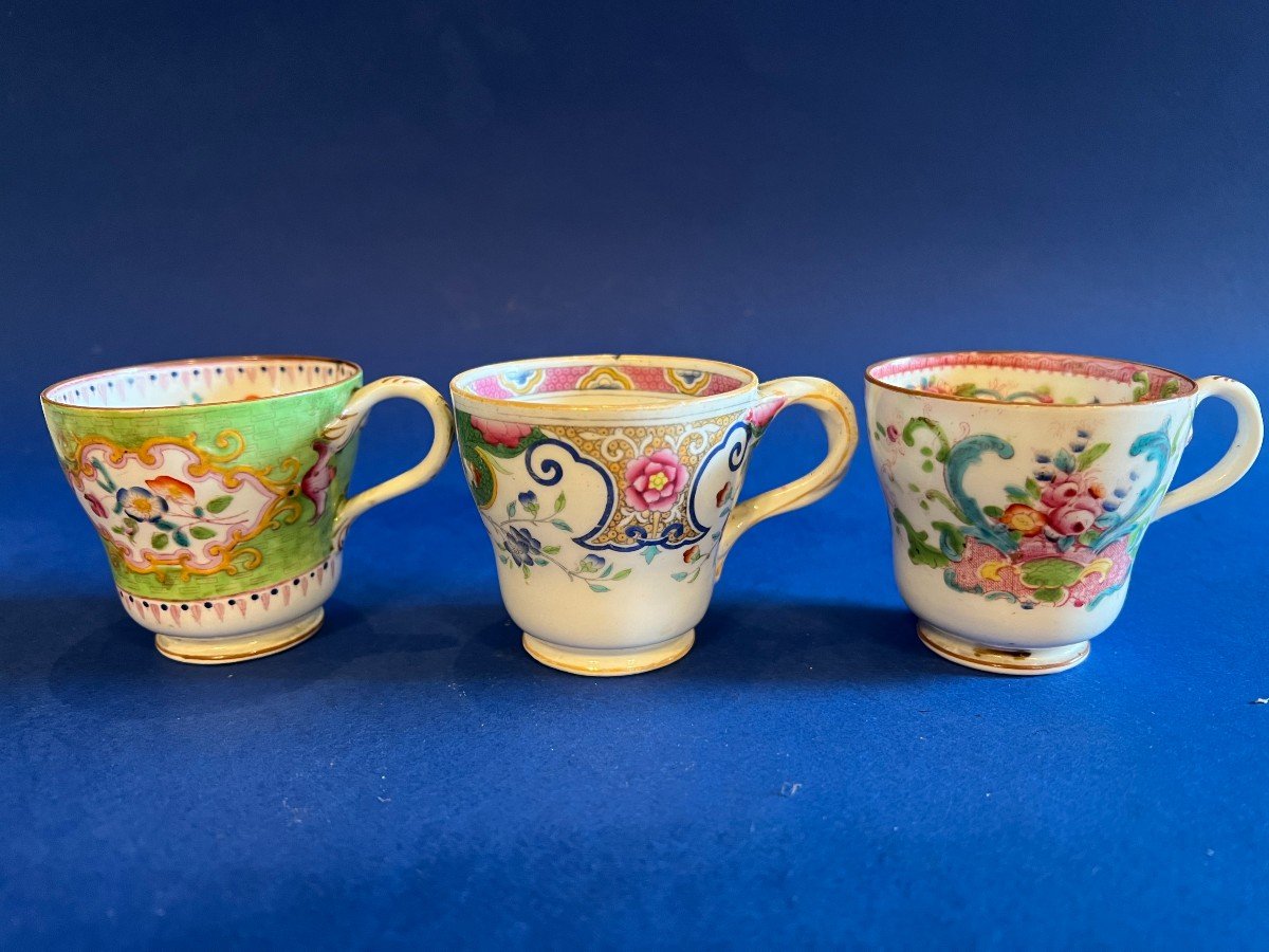 Set Of 2 Coffee Cups With Saucer Before 1820 And A Cup After 1820 Minton Porcelain-photo-8