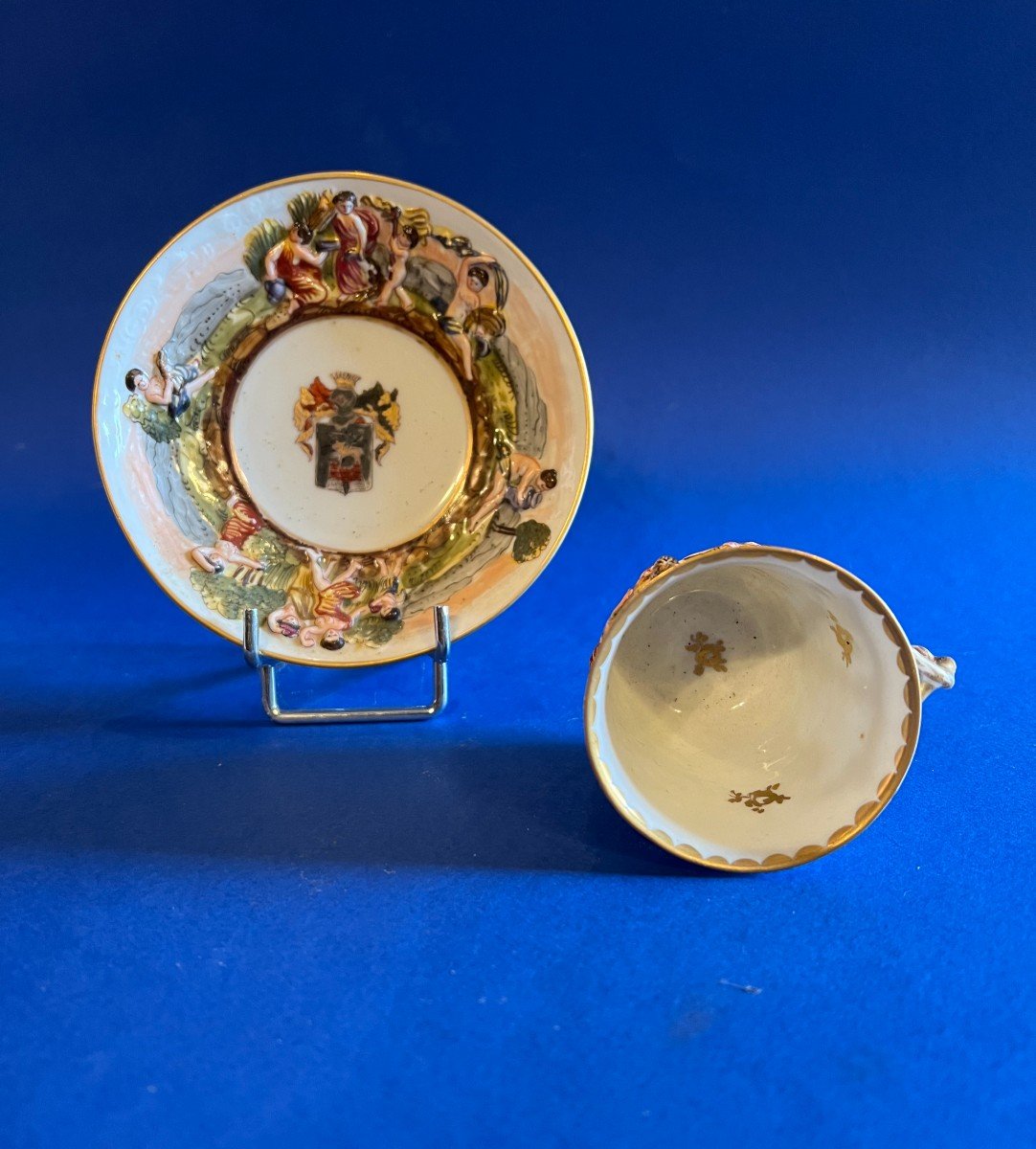 Coffee Cup And Saucer With Marked Capodimente Coat Of Arms, Late XVIII-photo-4