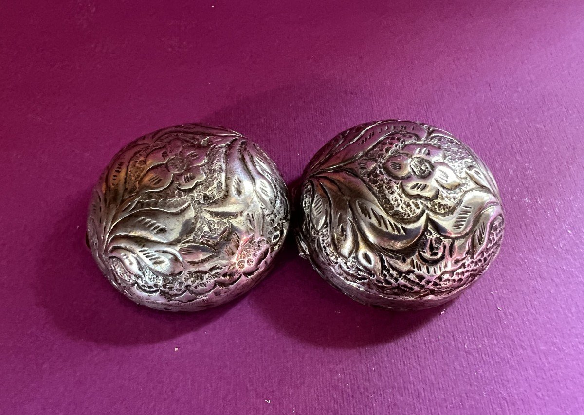 Snuff Box '(nefa: Tobacco) Of Spherical Shape In Embossed Silver Tunisia Late XIXth Century:-photo-2