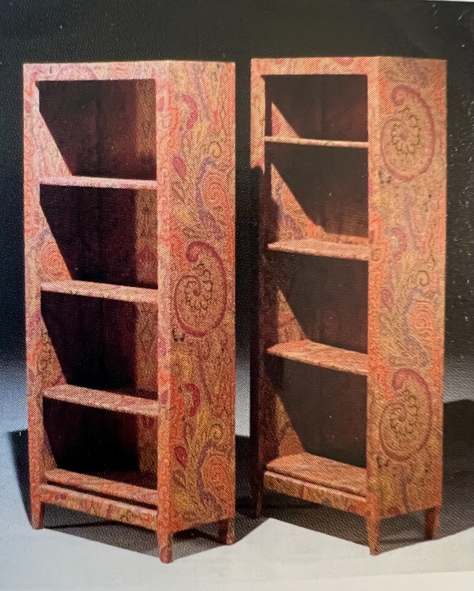 Pair Of Fabric-covered Shelves Decorated With Botehs By Pierre Frey.