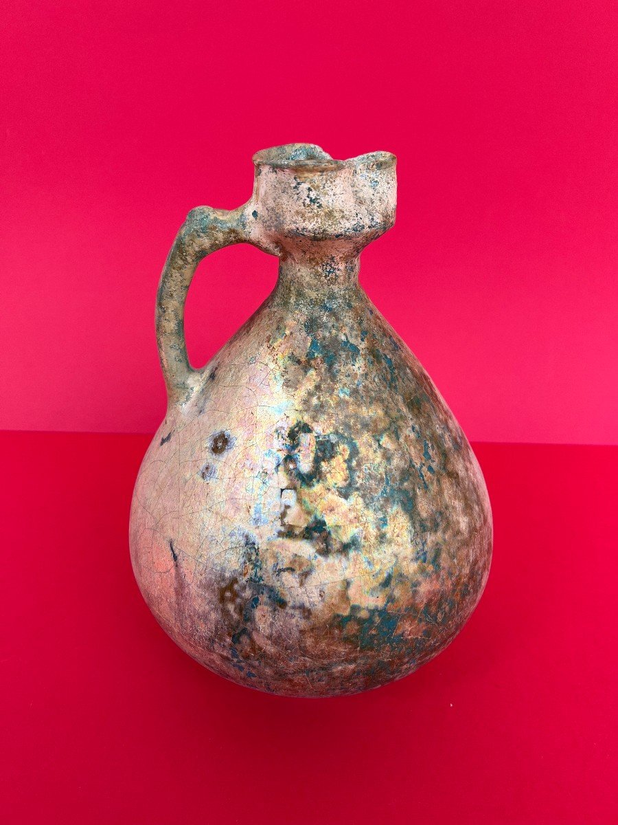 Iridescent Enameled Piriform Pitcher In Persian Ceramic Nishapour Period 12th Century-photo-2