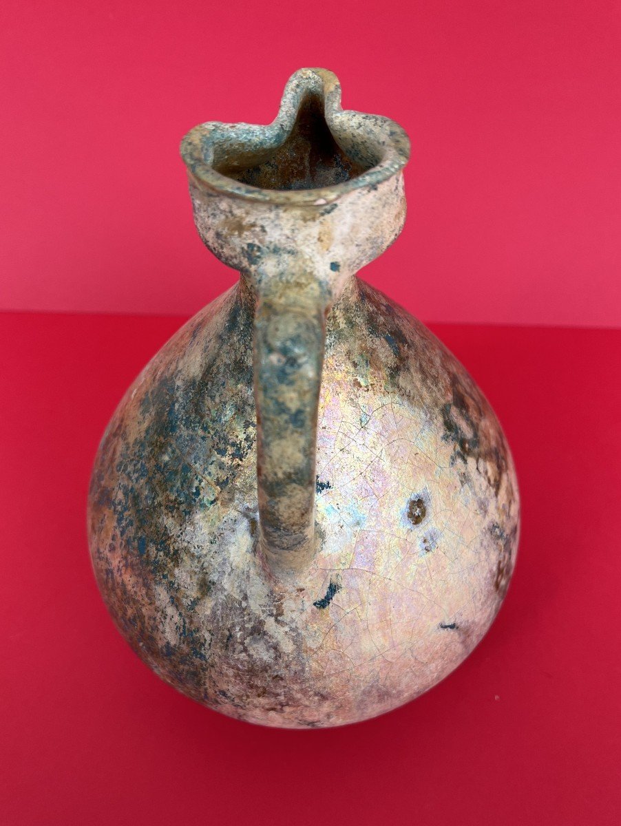 Iridescent Enameled Piriform Pitcher In Persian Ceramic Nishapour Period 12th Century-photo-3