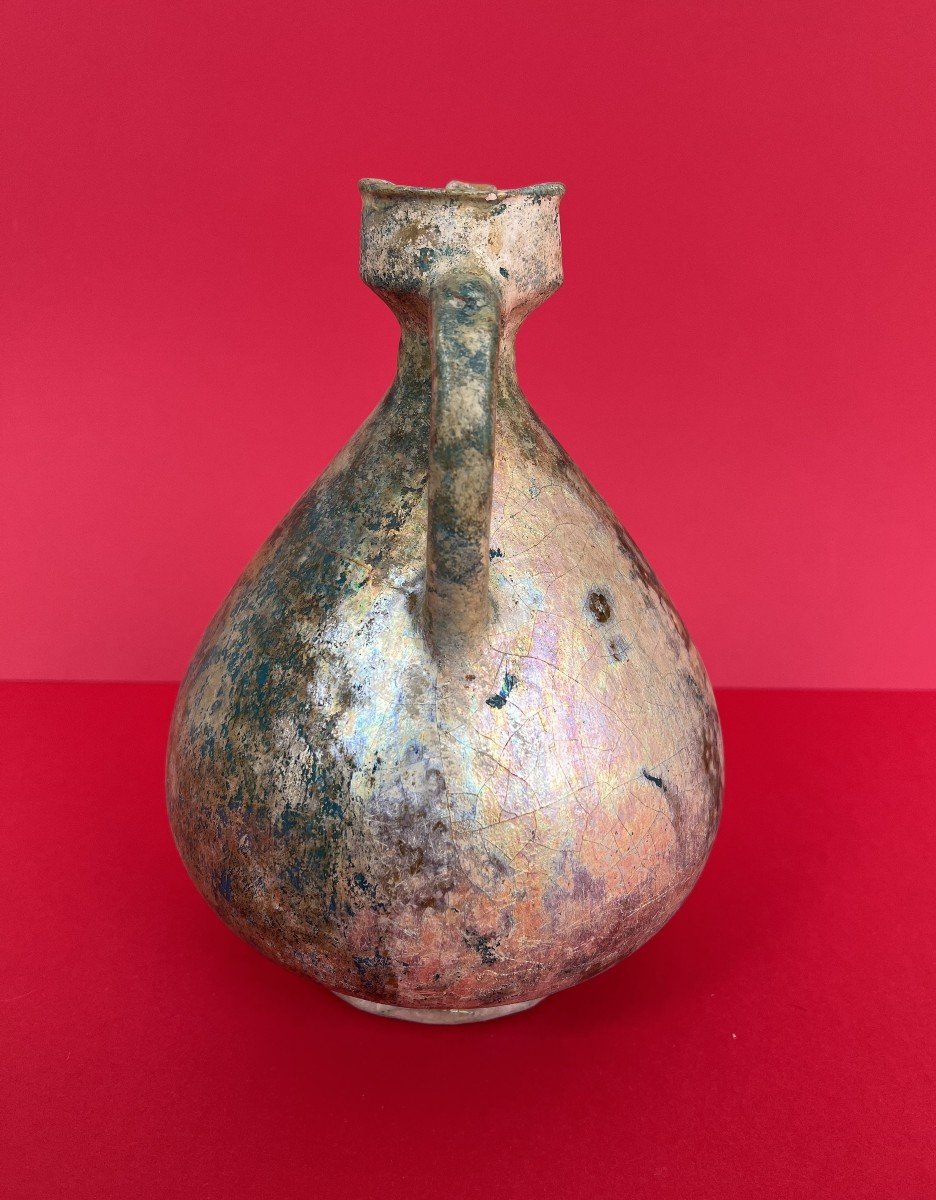 Iridescent Enameled Piriform Pitcher In Persian Ceramic Nishapour Period 12th Century-photo-4