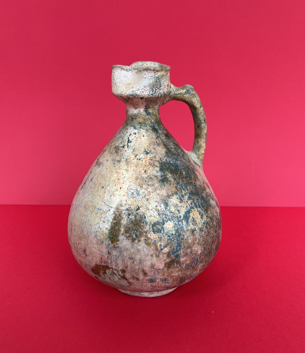 Iridescent Enameled Piriform Pitcher In Persian Ceramic Nishapour Period 12th Century