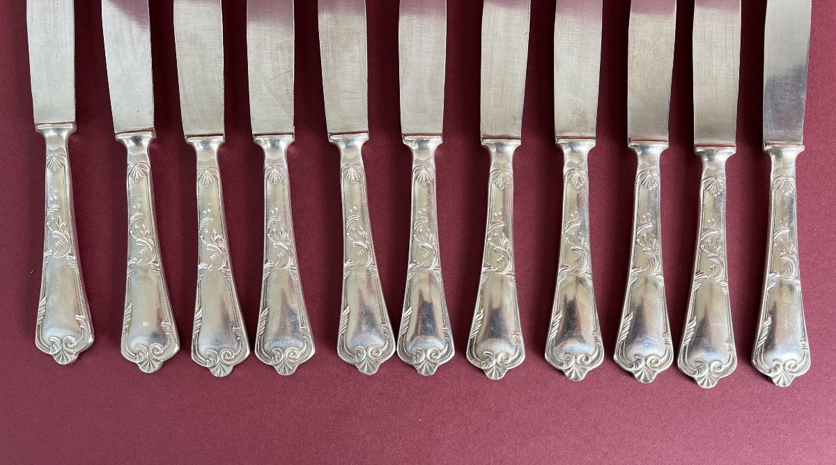 11 Dessert Knives Silver Handle Louis XV Style-photo-3