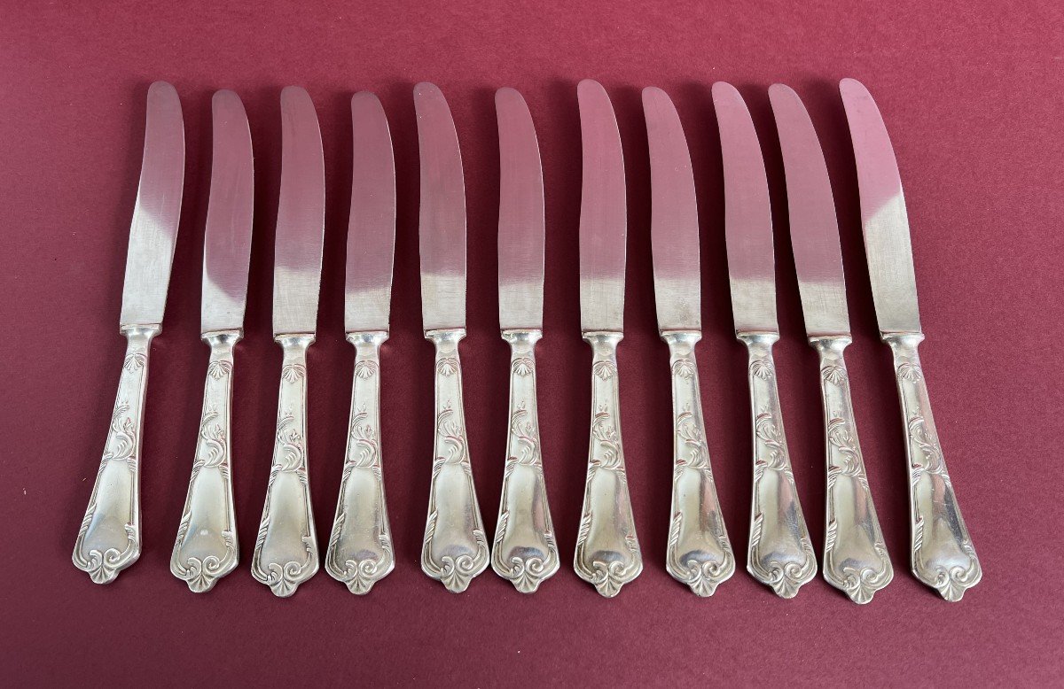 11 Dessert Knives Silver Handle Louis XV Style