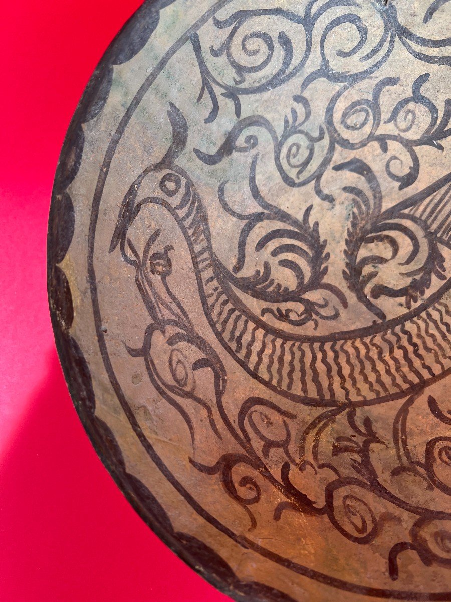 Coupe céramique peignée Iran Nishapur X iéme  décor oiseau au centre.-photo-2