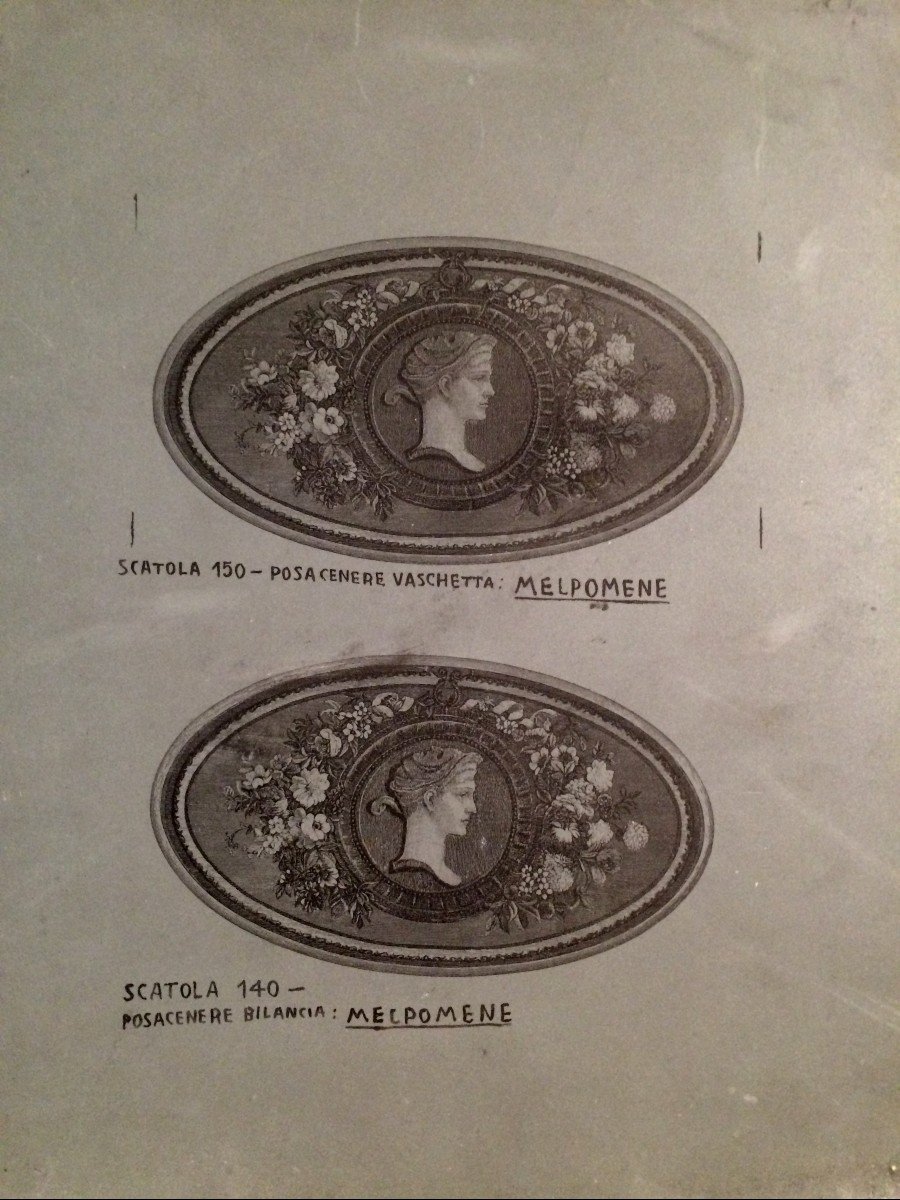 Plaque de zinc Lithographique de Piero Fornasetti : 2 Médaillons Ovales Profile De Femme.