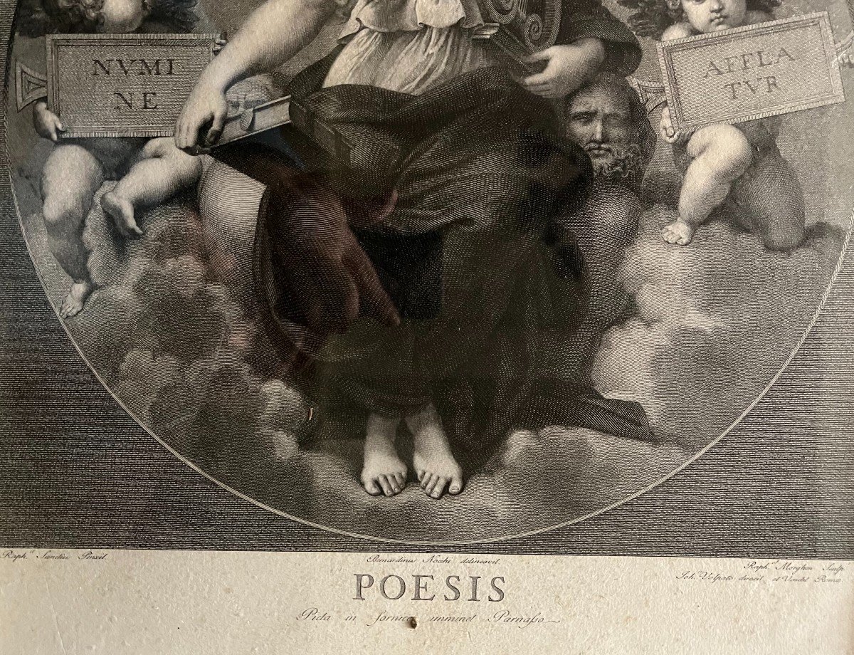 Engraving Representing "poetry" Surrounded By 2 Cherubs.-photo-1