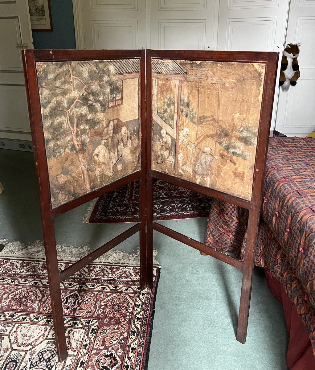 2-panel Fireplace Screen - Ireland 18th Century Mahogany And Mounted Engravings.