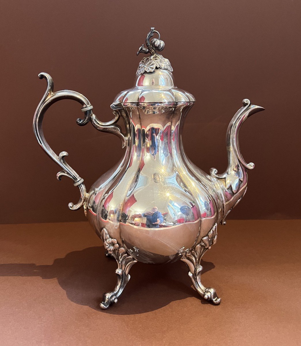 Silver Plated Melon Slice Style Teapot And Coffee Pot, American Silversmith Reed & Barton-photo-3